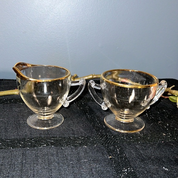 Vintage Gold Rimmed Cream and Sugar Glasses - Picture 1 of 12